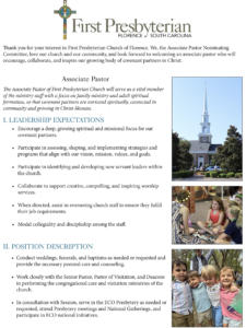 ASSOCIATE PASTOR POSITION